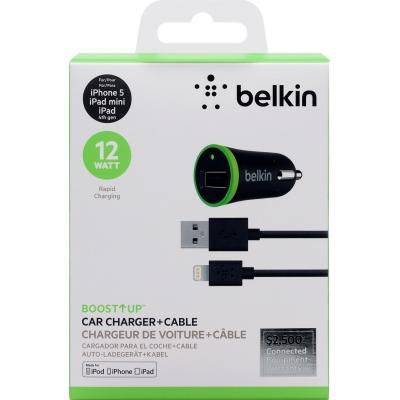 Автомобільний зарядний пристрій Belkin USB BoostUp Charger (Lightning сable, USB 2.4A) Black (F8J121bt04-BLK)