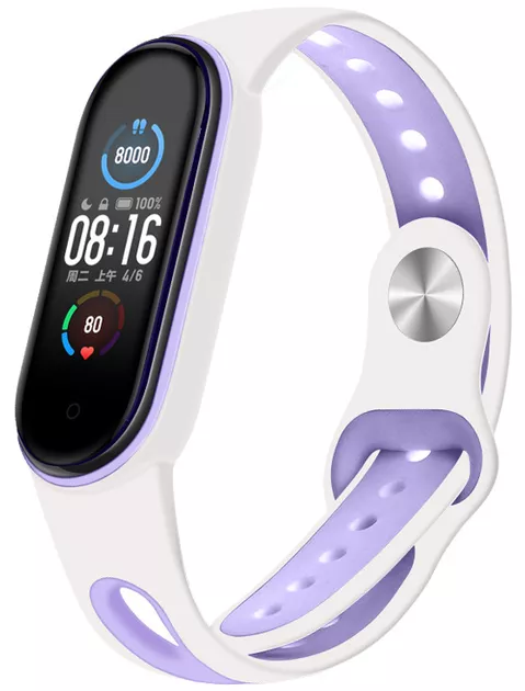 Ремінець BeCover Sport Style для Xiaomi Mi Smart Band 5/Mi Smart Band 6/Mi Smart Band 7 White-Purple (705175)