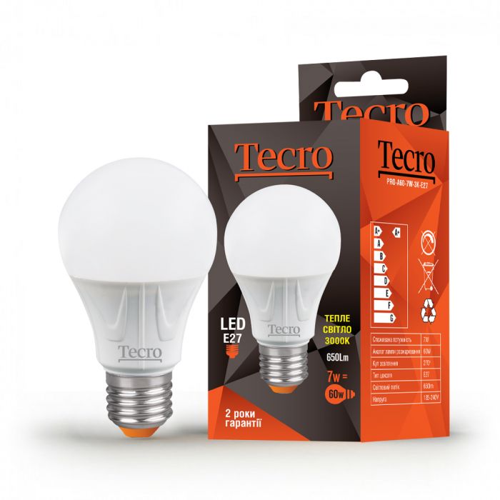 Лампа LED Tecro PRO-A60-7W-3K-E27 7W 3000K E27