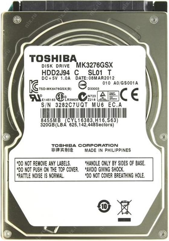 Накопичувач HDD 2.5" SATA 320GB Toshiba 5400rpm 8MB (MK3276GSX) гар. 12 мiс. Refurbished