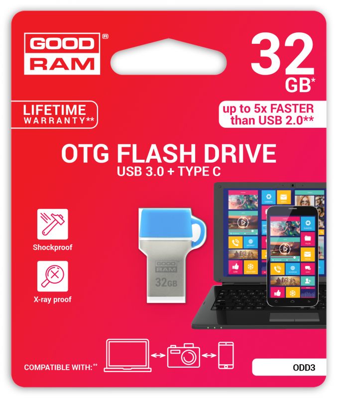 Флеш-накопичувач USB3.0 32GB Type-C GOODRAM ODD3 (DualDrive) Blue (ODD3-0320B0R11)