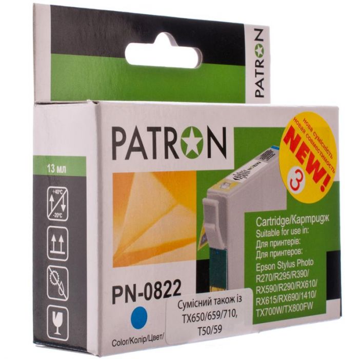 Картридж Patron (PN-0822) (№3) Epson Stylus Photo R270/ 290/ RX590/ 610/ 690/ 1410 Cyan (T08124)