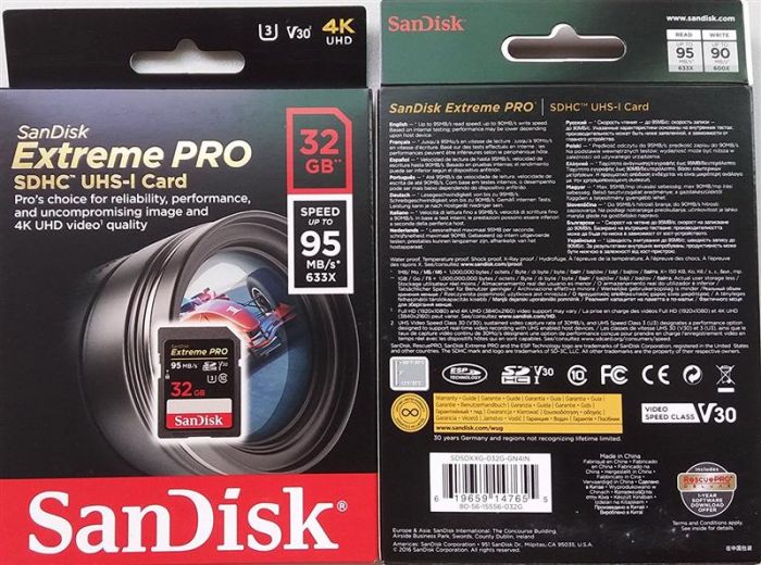 Карта пам`яті SDHC  32GB UHS-I/U3 Class 10 SanDisk Extreme Pro R170/W90MB/s (SDSDXXG-032G-GN4IN)