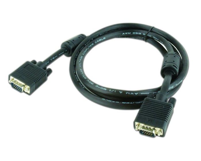 Кабель Cablexpert (CC-PPVGA-6B) VGA-VGA HD15M/HD15M з 2-ма фер. кільцями, подвійний екран, чорний, 1,8м