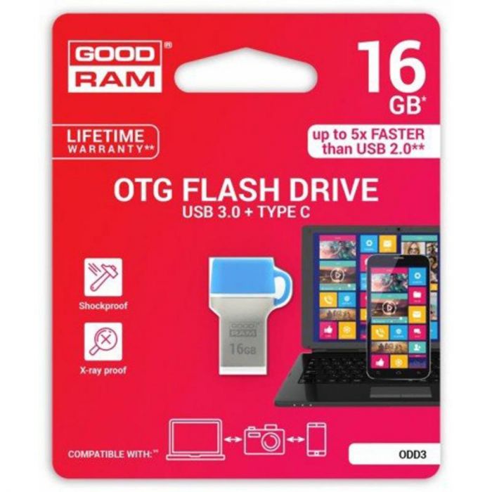 Флеш-накопичувач USB3.0  16GB Type-C GOODRAM ODD3 (DualDrive) Blue (ODD3-0160B0R11)