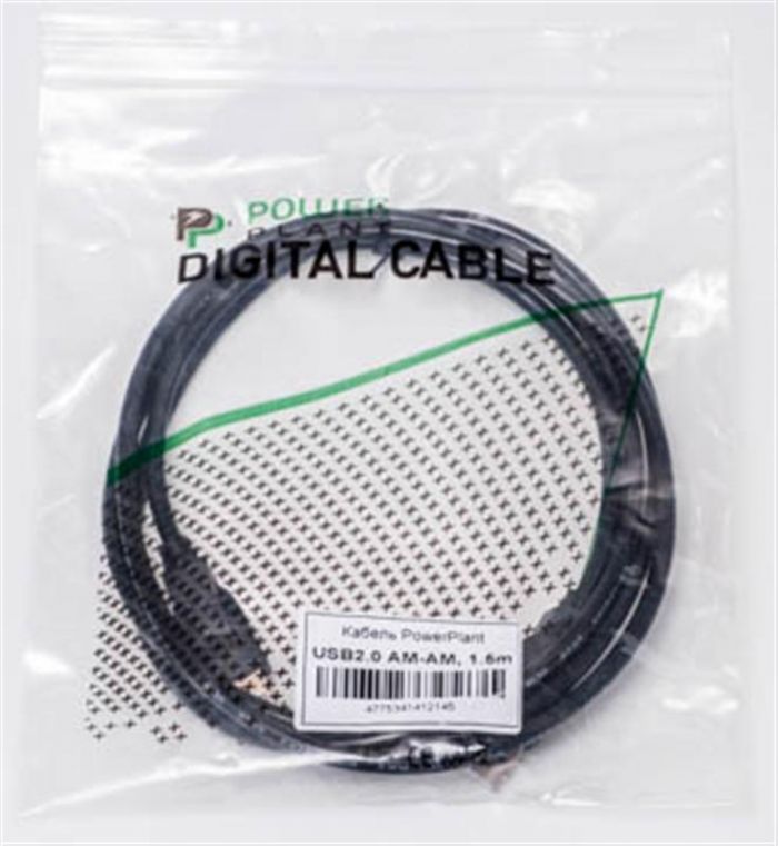 Кабель PowerPlant (KD00AS1214) USB2.0(AM)-USB2.0(AM), 1.5м, Black