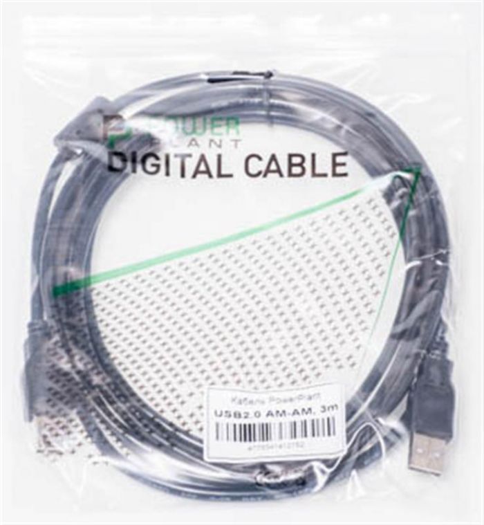 Кабель PowerPlant (KD00AS1215) USB2.0(AM)-USB2.0(AM), 3м, One ferrite, Black