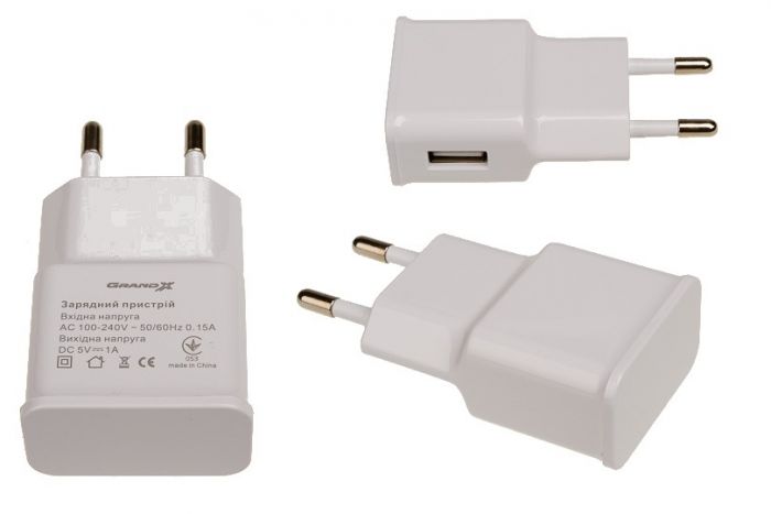 Мережевий зарядний пристрій Grand-X (1xUSB 1A) White (CH-765W)