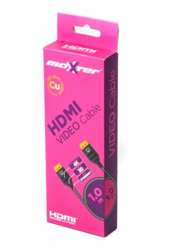 Кабель Maxxter HDMI - HDMI V 1.4 (M/M), 1 м, чорний (VB-HDMI4-1M) коробка