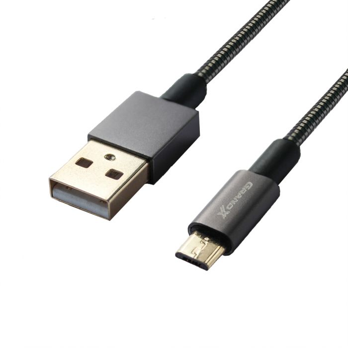Кабель Grand-X USB-microUSB, Cu, 2,1A, 1m, дод. захист-металеве обплетення, Black (MM-01)