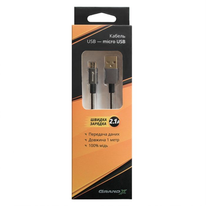 Кабель Grand-X USB-microUSB, 1м Black (MM-01)