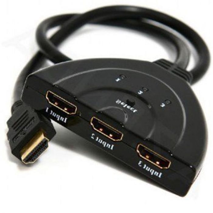 Перемикач HDMI-інтерфейсу Cablexpert HDMI - 3хHDMI v.1.4, M/F, 0.5 м, чорний (DSW-HDMI-35) блістер