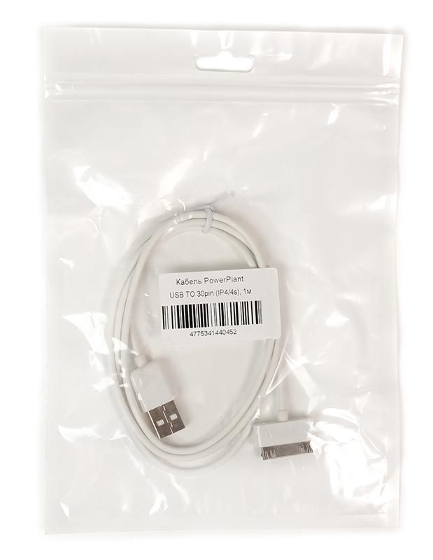 Кабель PowerPlant USB-Apple 30pin, 1м White (DV00DV4045)