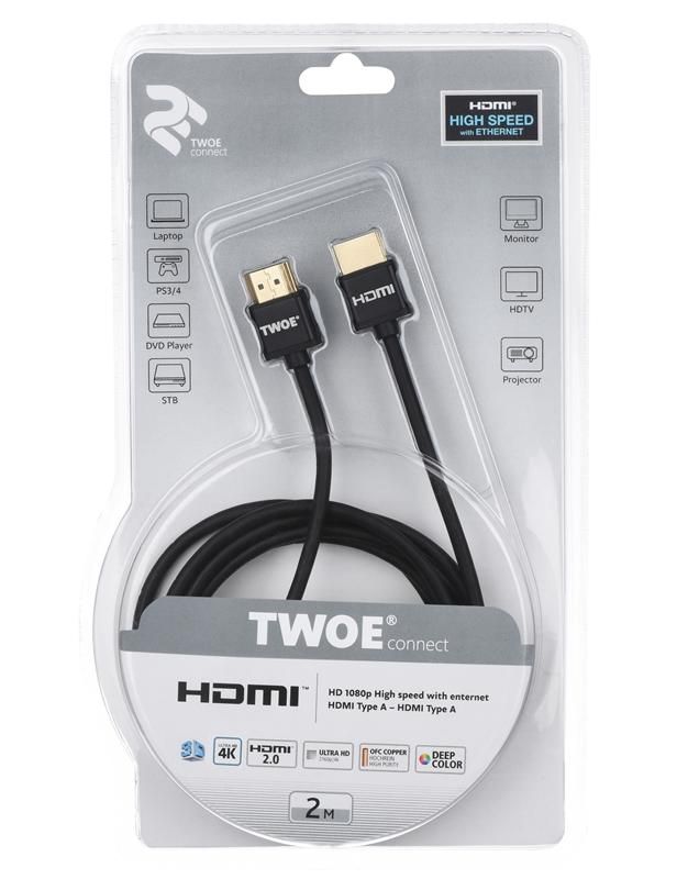 Кабель 2E Ultra Slim HDMI - HDMI V 2.0 (M/M), 2 м, чорний (2EW-1119-2m)