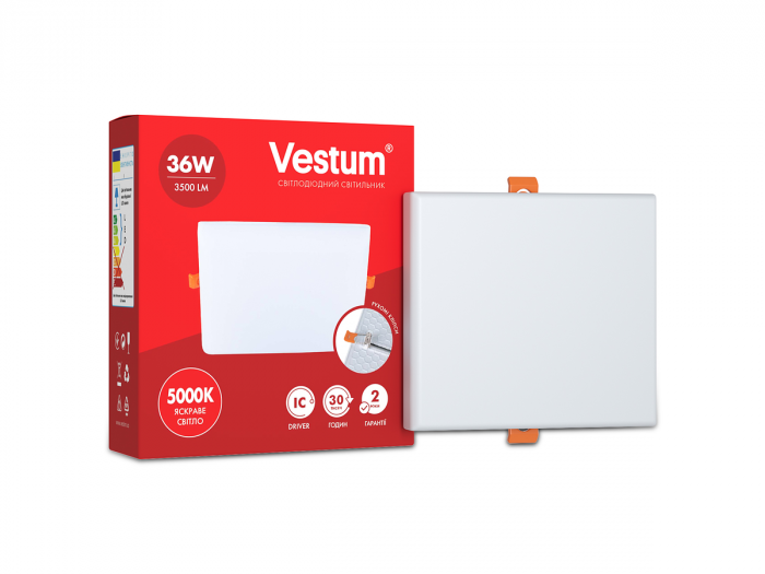 Квадратний світлодіодний врізний світильник "без рамки" Vestum 36W 5000K 1-VS-5609