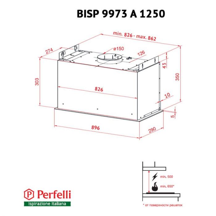 Витяжка Perfelli BISP 9973 A 1250 W LED Strip