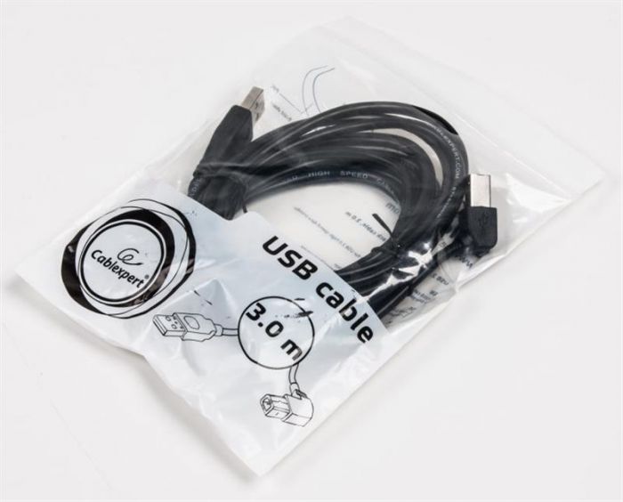 Кабель Cablexpert USB - USB Type-В V 2.0 (M/M), кутовий, 3 м, преміум, чорний (CCP-USB2-AMBM90-10)