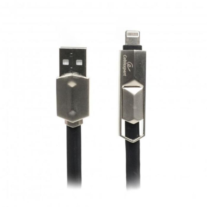 Кабель Cablexpert (CCPB-ML-USB-05BK) USB 2.0 BM - Lightning + microUSB, преміум, плоский, 1м, чорний