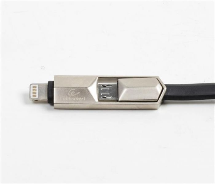 Кабель Cablexpert (CCPB-ML-USB-05BK) USB 2.0 BM - Lightning + microUSB, преміум, плоский, 1м, чорний