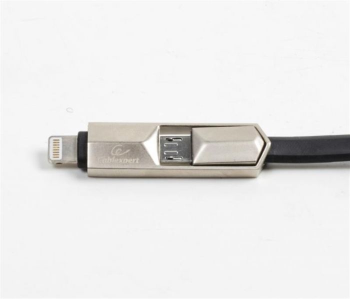 Кабель Cablexpert USB - Lightning + micro USB (M/M), преміум, плоский, 1 м, чорний (CCPB-ML-USB-05BK)