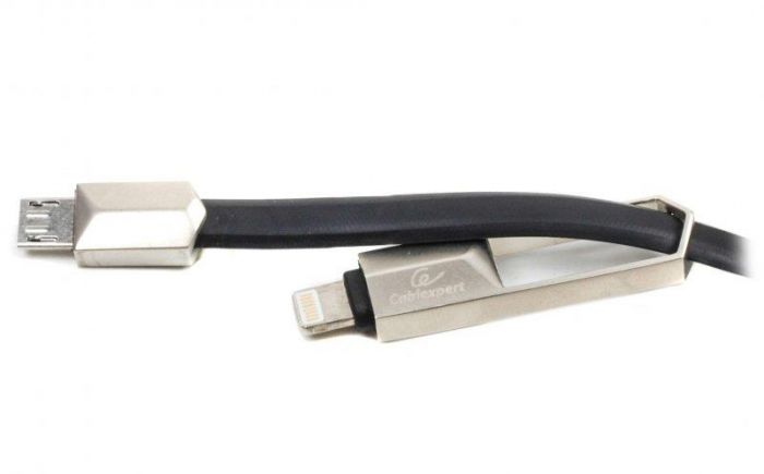 Кабель Cablexpert (CCPB-ML-USB-05BK) USB 2.0 BM - Lightning + microUSB, преміум, плоский, 1м, чорний