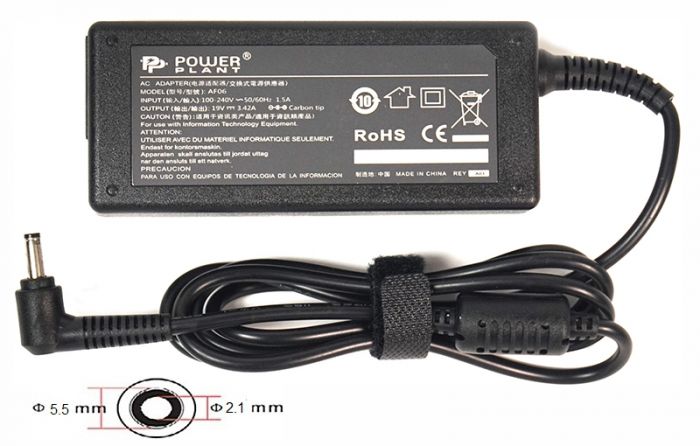 Блок живлення PowerPlant для ноутбука Acer 220V, 19V 65W 3.42A 5.5х2.1мм (AC65F5521)