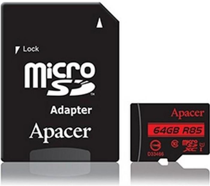 Карта пам`ятi MicroSDHXC 64GB UHS-I Class 10 Apacer + SD adapter (AP64GMCSX10U5-R)