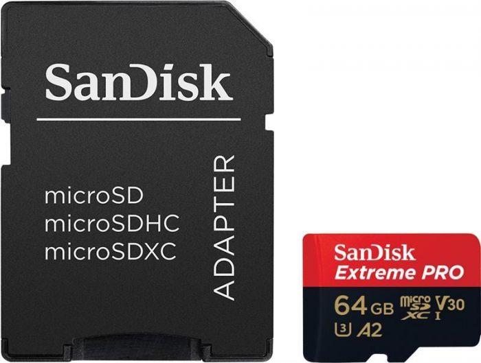 Карта пам`яті MicroSDXC 64GB UHS-I/U3 Class 10 SanDisk Extreme Pro A1 R170MB/s + SD-адаптер (SDSQXCY-064G-GN6MA)