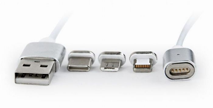 Кабель Cablexpert (CC-USB2-AMLM31-1M), USB 2.0 - Lightning/Micro/USB-C USB, 1м, сріблястий