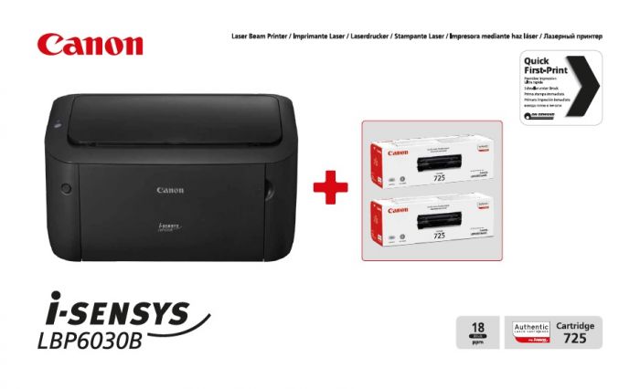 Принтер А4 Canon i-SENSYS LBP6030B (8468B042AA) + 2 картриджа Canon 725