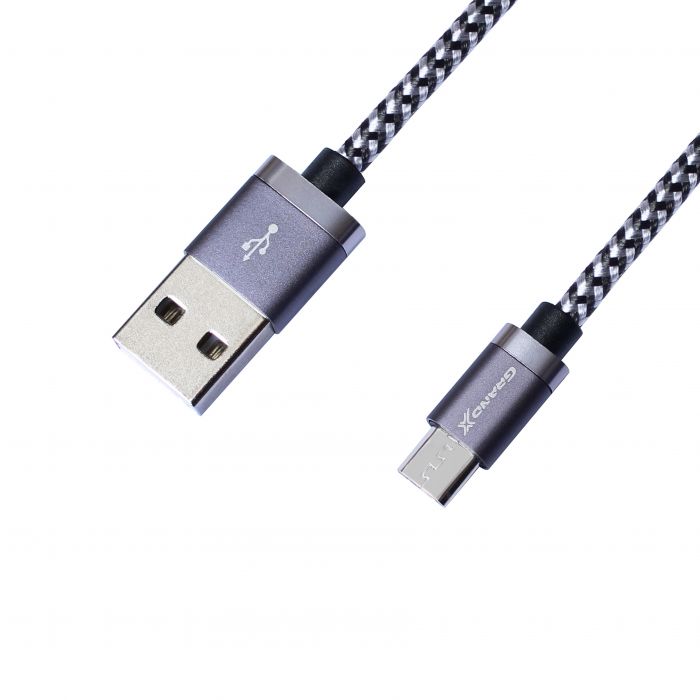 Кабель Grand-X USB-microUSB, 3A, 1м, Silver/Black (FM07SB)