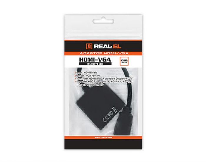 Адаптер REAL-EL HDMI - VGA (M/F), 0.15 м, чорний (EL123500020) 