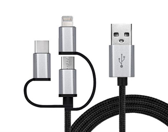 Кабель REAL-EL Premium 3in1 USB - Lightning + micro USB + USB Type-C (M/M), 1 м, чорний (EL123500035)