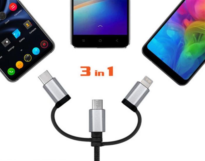 Кабель REAL-EL Premium USB2.0 AM-3in1 Lightning/microUSB/USB-C 1m, чорний