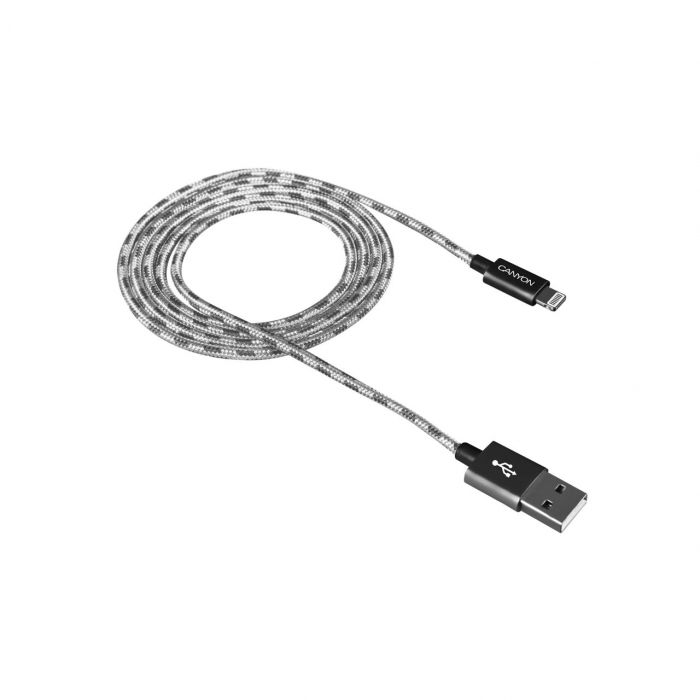 Кабель Canyon USB - Lightning (M/M), обплетення, 1 м, Dark Grey (CNE-CFI3DG)