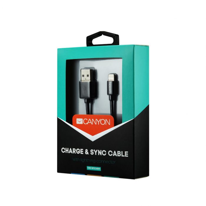 Кабель Canyon USB - Lightning (M/M), 1 м, Black (CNS-MFICAB01B)