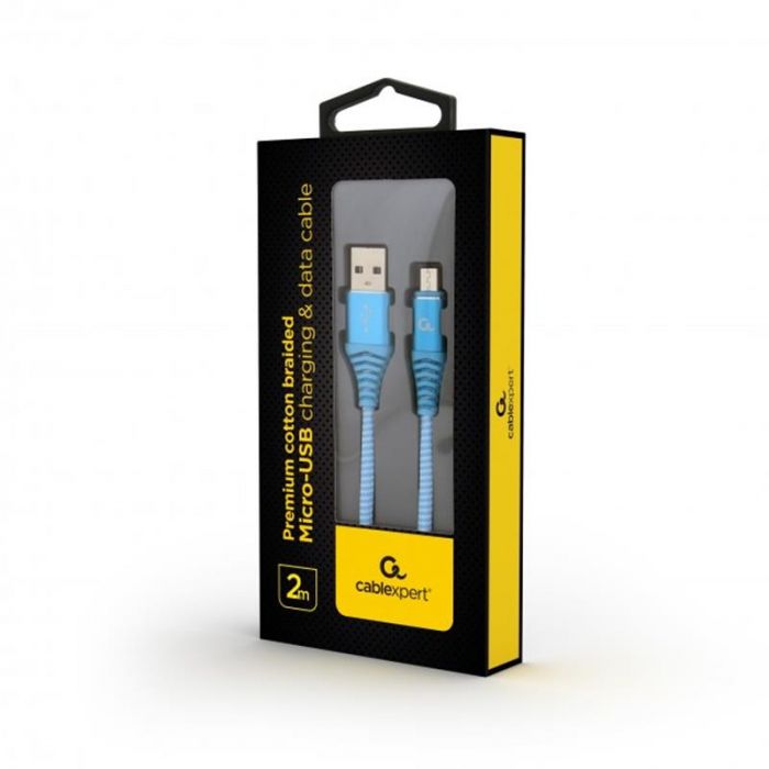 Кабель Cablexpert USB - micro USB (M/M), преміум, 2 м, блакитний (CC-USB2B-AMmBM-2M-VW)
