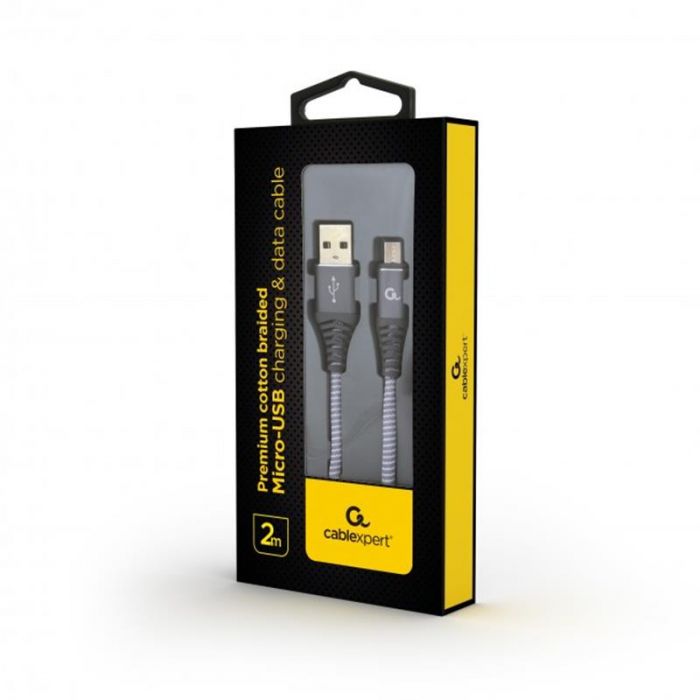 Кабель Cablexpert (CC-USB2B-AMmBM-2M-WB2) USB 2.0 A - microUSB, 2.1А, преміум, 2м, сірий