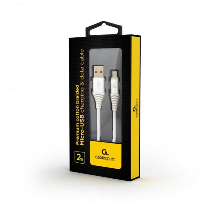 Кабель Cablexpert USB - micro USB (M/M), 2.1 А, преміум, 2 м, білий (CC-USB2B-AMmBM-2M-BW2)