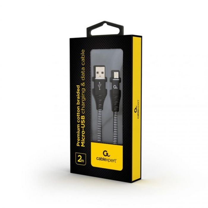 Кабель Cablexpert (CC-USB2B-AMmBM-2M-BW) USB 2.0 A - microUSB, 2.1А, преміум, 2м, чорний