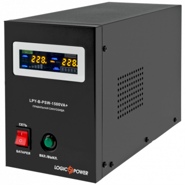 Джерело безперебійного живлення LogicPower LPY-B-PSW-1500VA+ (1050Вт)10A/15A, Lin.int., AVR, 2 x евро, метал