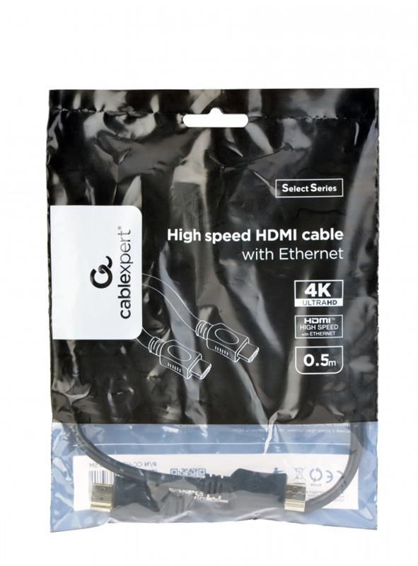 Кабель Cablexpert (CC-HDMI4L-0.5M) HDMI-HDMI v.2.0, вилка/вилка, 0.5м Black