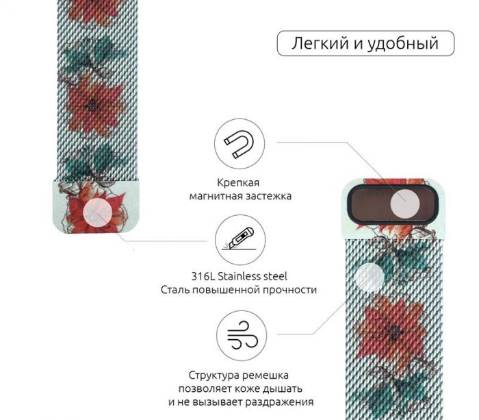 Ремінець Armorstandart Milanese Loop для Apple Watch 38mm/40mm Flowers Fuchsia (ARM52959)