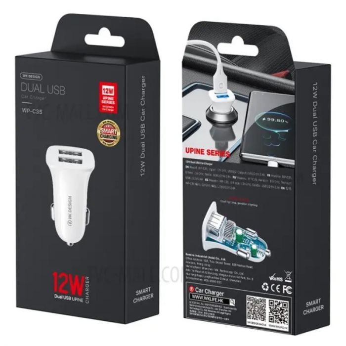 Автомобільний зарядний пристрій WK WP-C35 (2USB) White (6941027616468)