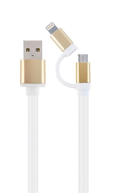 Кабель Cablexpert (CC-USB2-AM8PmB-1M-GD), USB2.0 BM - Lightning/Micro USB, 1м, білий