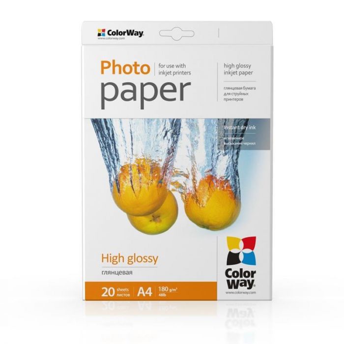 Фотопапір ColorWay глянцевий 180г/м2 A4 20 арк. (PG180020A4)