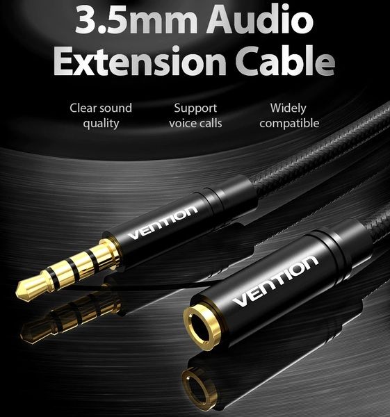 Кабель Vention Audio 3.5 mm M - 3.5 mm F, 1 m, Black (VAB-B06-B100-M)