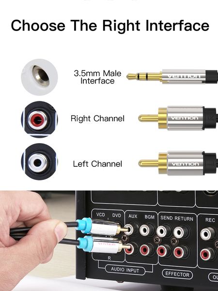 Кабель Vention 3.5 мм - 2xRCA, М/M, 0.5 м, чорний (BCFBD)