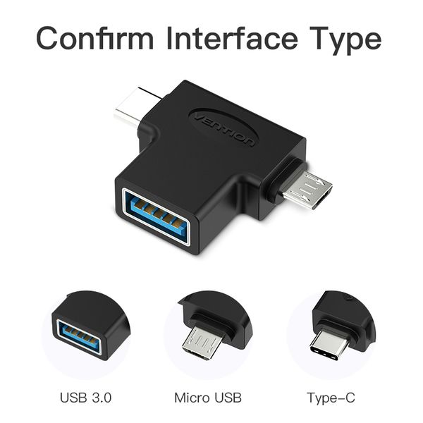 Адаптер Vention USB 3.1 Type-C / USB 3.0 OTG AF / microUSB BM (CDIB0)