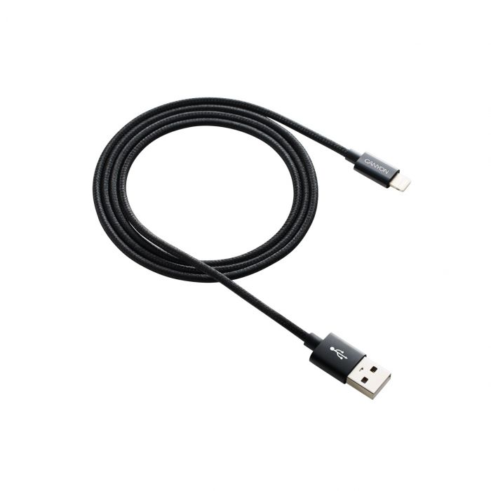 Кабель Canyon USB - Lightning (M/M), 8-pin, обплетення, 1 м, Black (CNE-CFI3B)